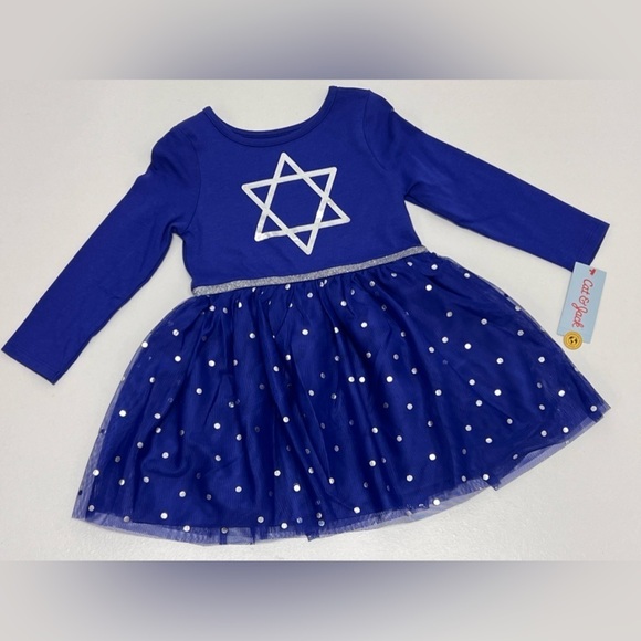 Cat & Jack Girls Hanukkah Star of David Long Sleeve Dress Tulle - 3T - Picture 7 of 11